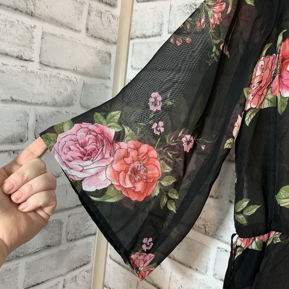 Ultra Beach Womens Sheer Floral Print Bathing Suit Coverup w/ Waist Ties Size XL - Picture 4 of 10